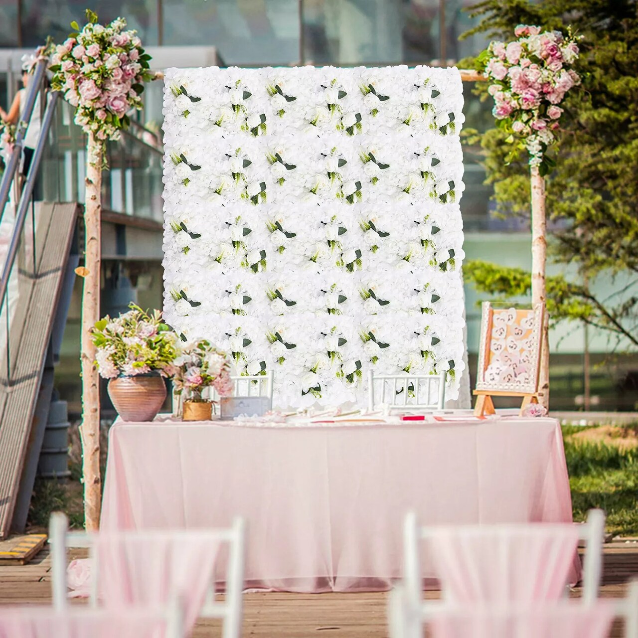 6 Pcs Artificial Wedding Silk Flower Wall Decor Background Rose Floral Panels